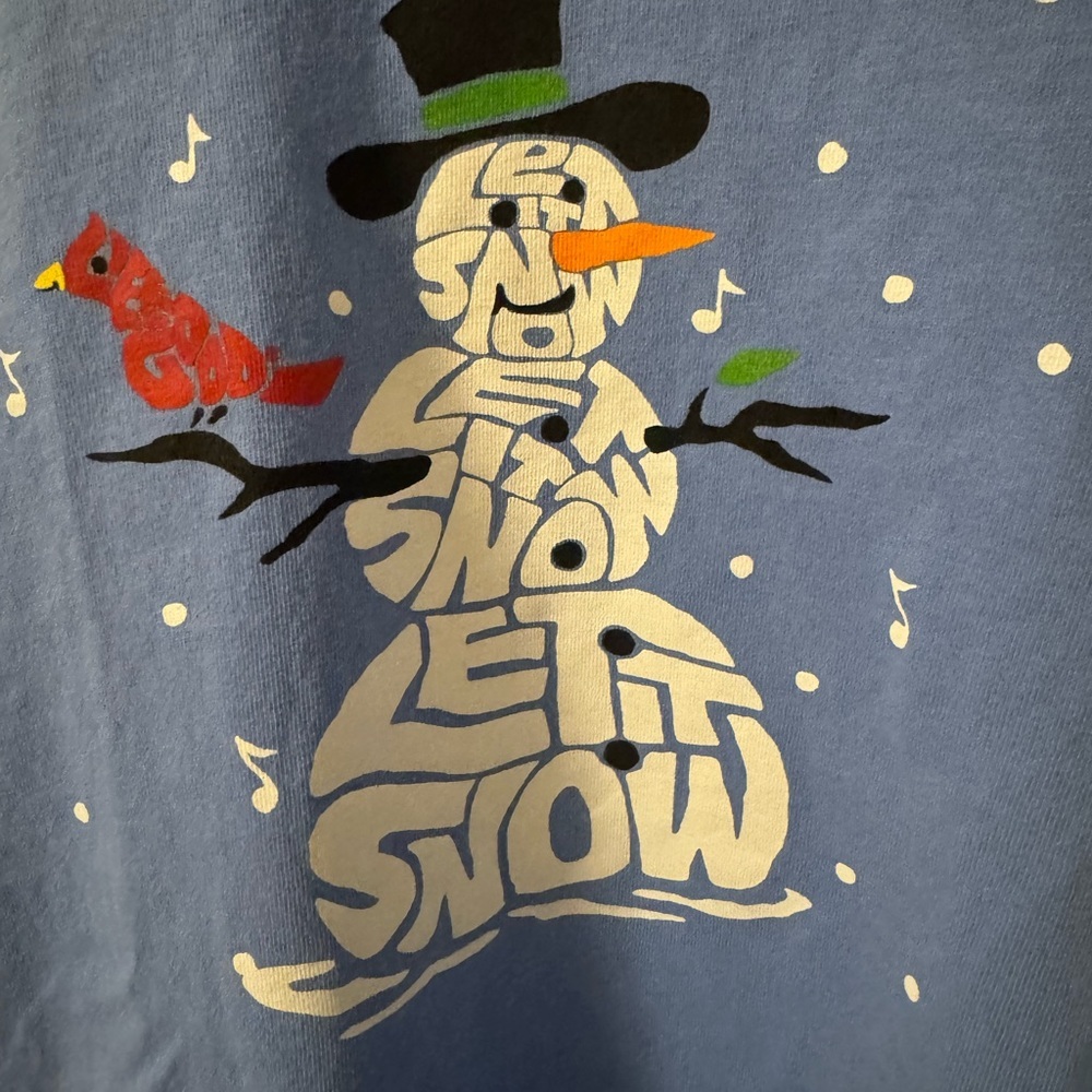 Life Is Good Blue Tee with Snowman and Cardinal